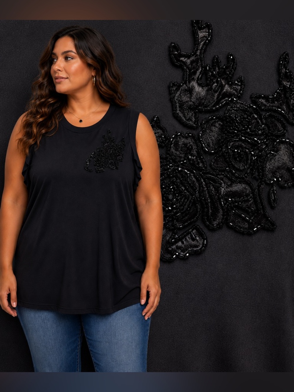 Torrid Rose Flames Classic Fit Supersoft Crew Neck Muscle Tee (Deep Black)
